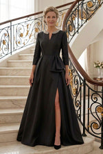A-Line Gown with Pearl Collar and Slit