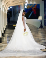 Long Sleeve Pearl Mermaid Wedding Dress with Overskirt