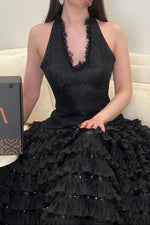 Halter Tiered Ruffle Evening Gown