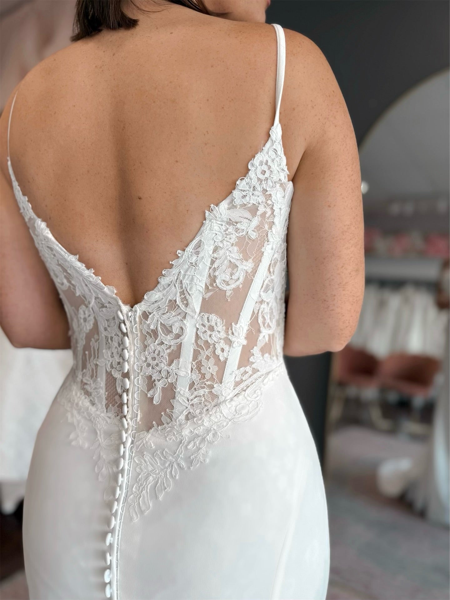 Cowl Neck Corset Fit and Flare Wedding Dress