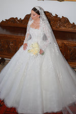 Long Sleeve Lace Ball Gown Wedding Dress with Veil