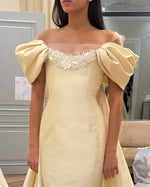 Off-the-Shoulder Satin Wedding Dress with Watteau Train
