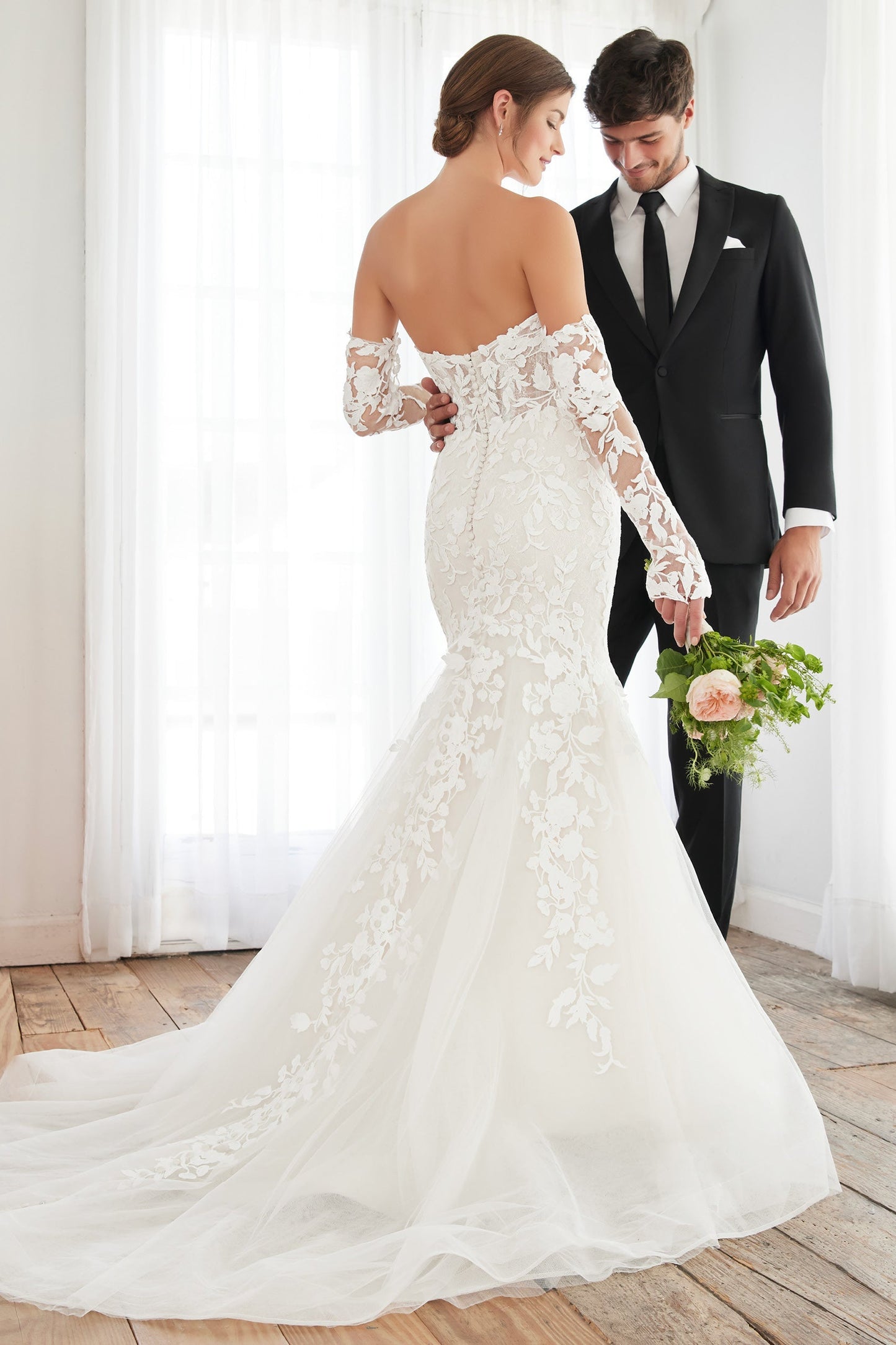 Strapless Lace Mermaid Wedding Dress with Sleeves