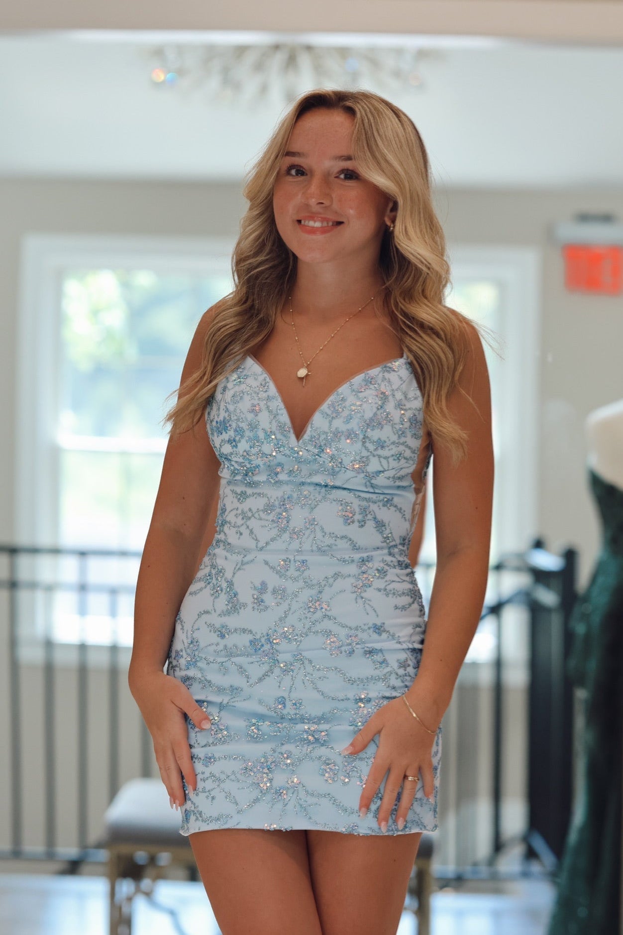 Spaghetti Strap Sequined Lace-Up Mini Dress