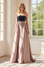Strapless Pleated Two-Tone Evening Gown