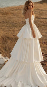 Strapless Tiered Satin Ball Gown Wedding Dress