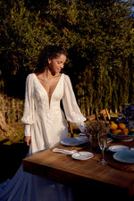 Plunging V-Neck Long Sleeve Wedding Dress