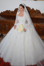 Long Sleeve Lace Ball Gown Wedding Dress with Veil