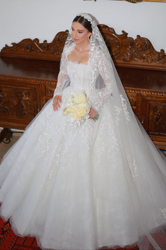 Long Sleeve Lace Ball Gown Wedding Dress