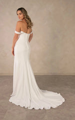 Off-Shoulder Draped Mermaid Wedding Gown with Slit