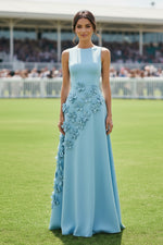 Sleeveless 3D Floral Applique A-Line Evening Gown