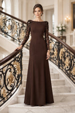 Bateau Illusion Long Sleeve Evening Gown