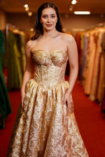 Strapless Jacquard Ball Gown with Corset Bodice