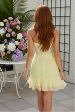 Strapless Sequin Lace Corset Mini Dress with Ruffle Hem