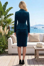 Peplum Velvet Skirt Suit with Point Collar