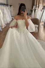 3D Floral Off-the-Shoulder Ball Gown Wedding Dress