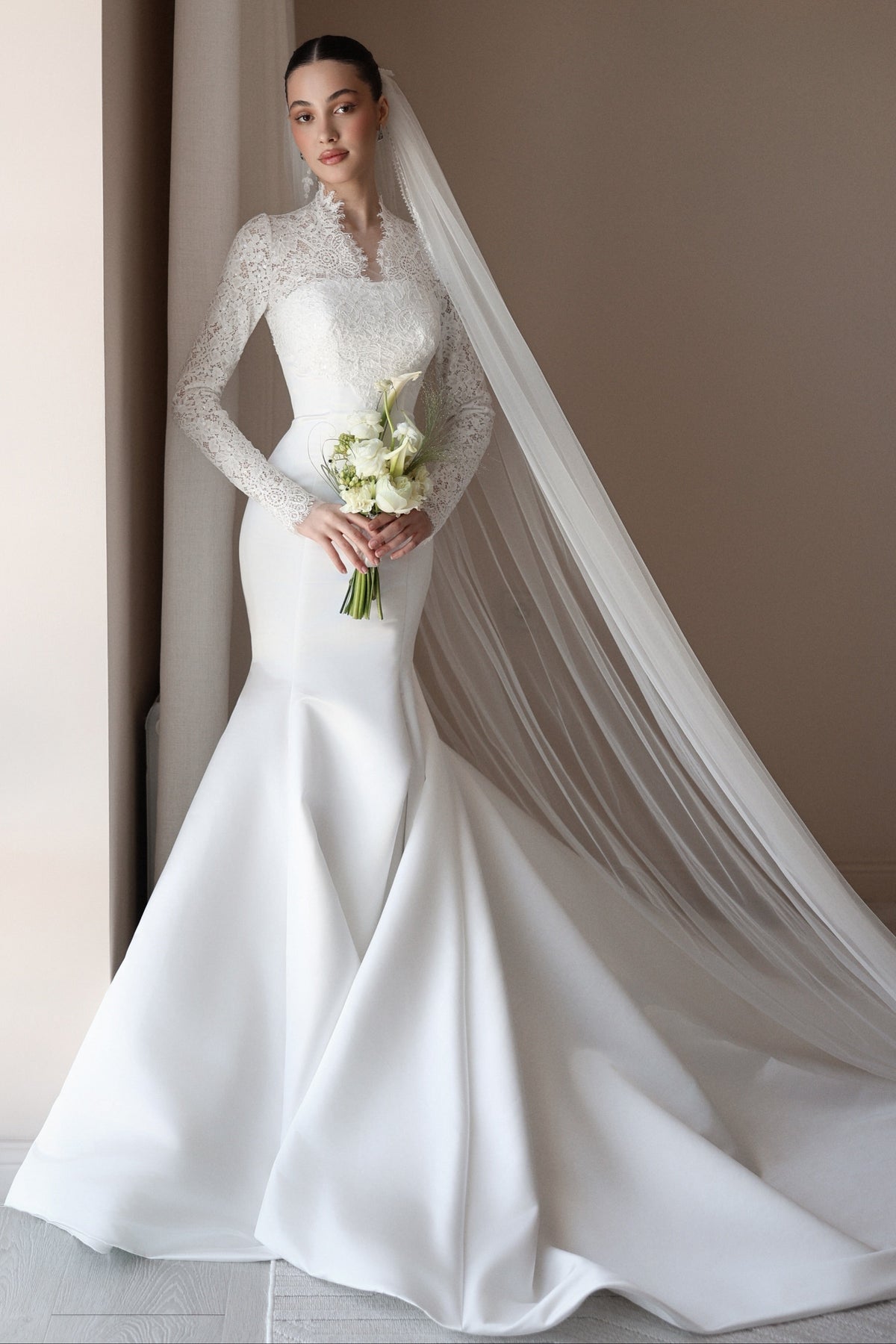 Lace High-Neck Mermaid Wedding Dress