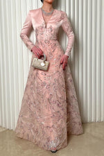 V-Neck Long Sleeve Sequin A-Line Gown