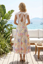 3D Floral Applique Tulle A-Line Midi Dress
