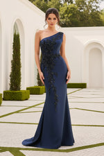 One-Shoulder Beaded Trumpet Formal Gown