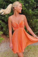 Pleated Cut-Out Mini Dress with Crisscross Back