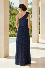 One-Shoulder Satin and Sequin A-Line Gown with Pockets