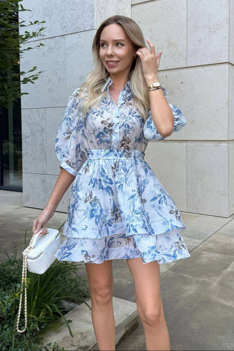 Floral Puff Sleeve Tiered Mini Dress