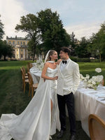 Cowl Neck Satin Wedding Dress with High Slit