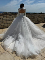 High Neck Lace Long Sleeve Ball Gown Wedding Dress