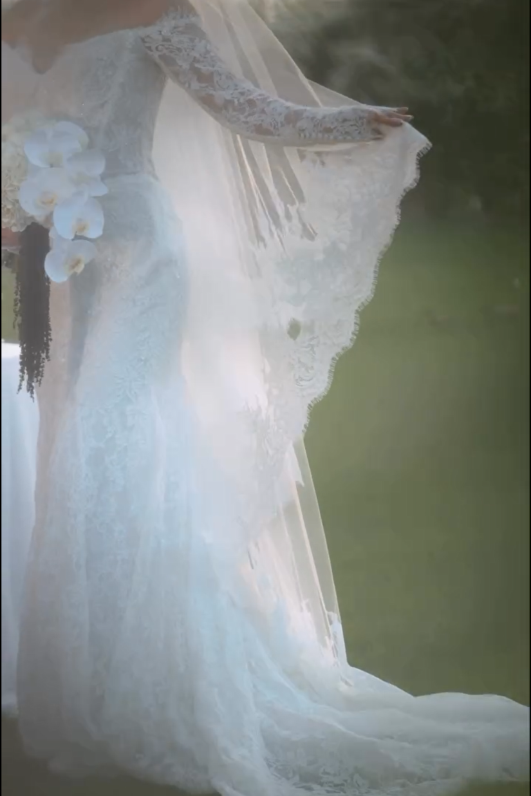 Off-Shoulder Lace Long Sleeve Wedding Gown