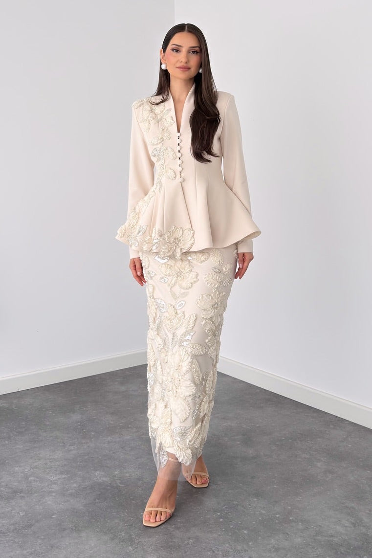 Embellished Peplum Jacket and Skirt Set