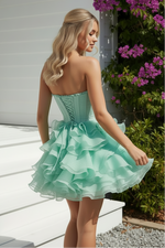 Strapless Corset Organza Ruffled Mini Dress