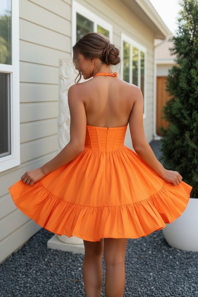 Halter Keyhole Corset Tiered Mini Dress
