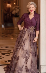 Lace A-Line Evening Gown with 3/4 Sleeves