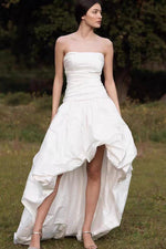 Strapless Ruched High-Low Wedding Dress with Train