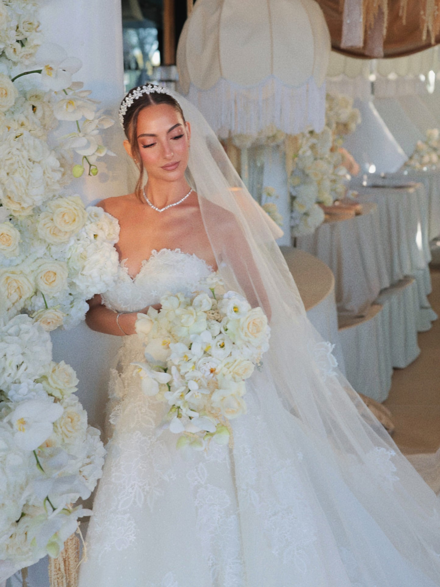 Strapless Lace Sweetheart A-Line Wedding Dress with Train