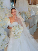 Strapless Lace Sweetheart A-Line Wedding Dress with Train