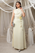 Asymmetrical Cowl Neck Dress with 3D Flower