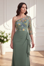 One-Shoulder Embroidered Evening Gown