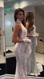 High Neck Beaded Lace Mermaid Gown