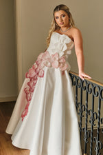 Strapless Floral Applique Ball Gown with Pockets