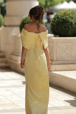 Off-the-Shoulder Satin Column Evening Gown