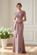 Lace Bodice Floor-Length Gown with Side Drape