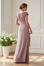 Lace Bodice Floor-Length Gown with Side Drape