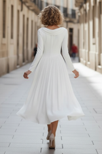 Cowl Neck Long Sleeve Pleated Midi Dress