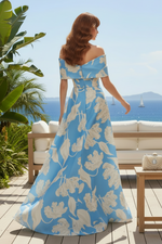 Off-the-Shoulder Floral Jacquard Evening Gown