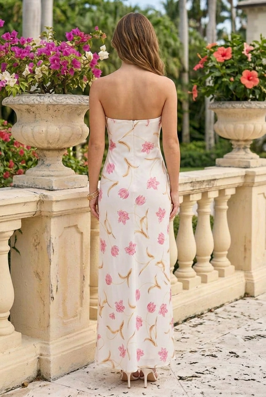 Floral Strapless Maxi Dress with Matching Scarf