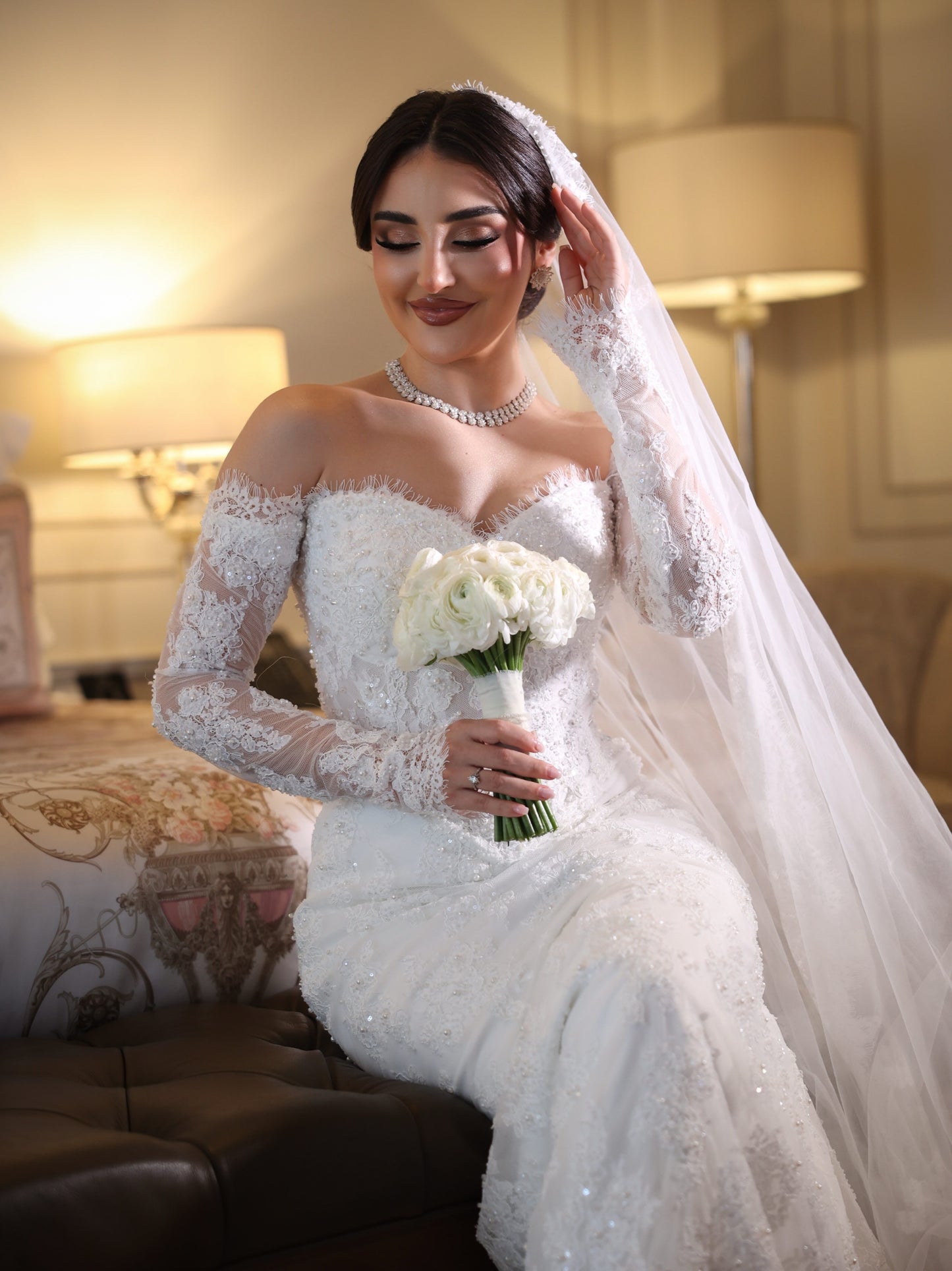 Off-the-Shoulder Lace Long Sleeve Mermaid Wedding Dress