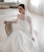 High Neck Lace Long Sleeve Ball Gown Wedding Dress