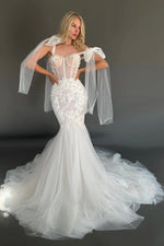 Corset Mermaid Tulle Wedding Dress with Bow Ties